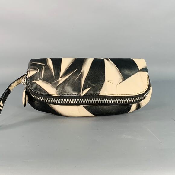 DONNA KARAN Black Grey Marbled Leather Wristlet Clutch Handbag - Picture 1 of 10